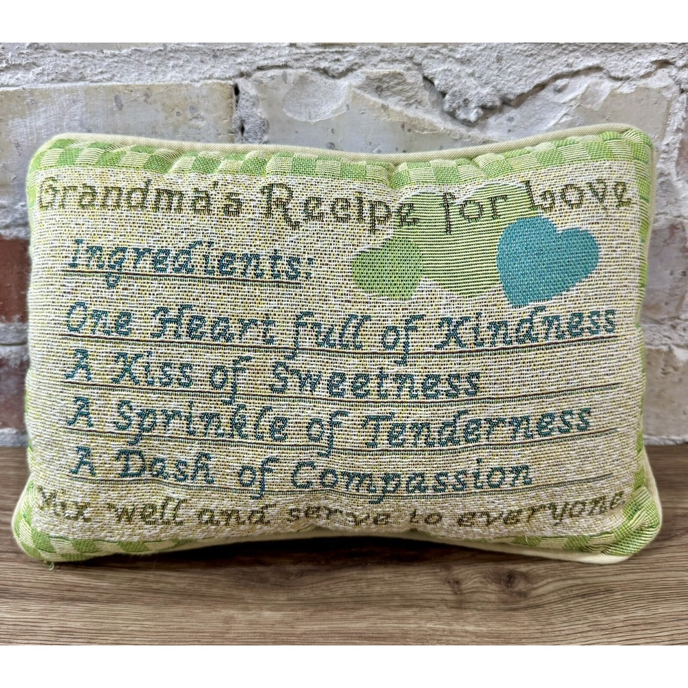 Vintage Tapestry Pillow Grandmas Recipe For Love Gift Bake Grandchild 12x8 Decor